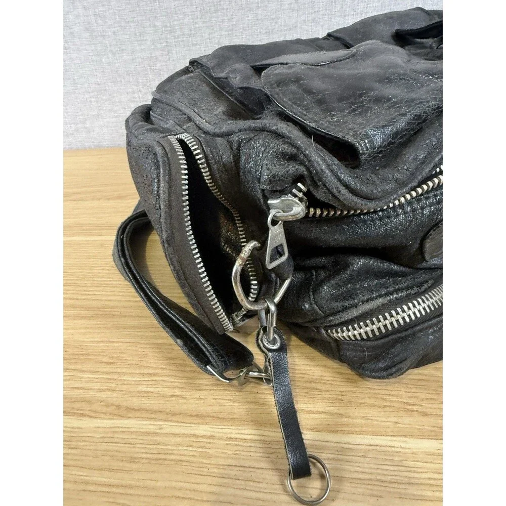 Vintage Unbranded Black Multi-Pocket Utility Crossbody Bag - Heavily Distressed